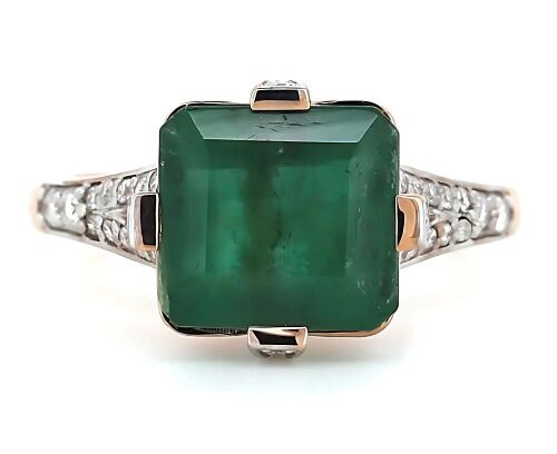 "Wholesaler Closing Down Must Be Sold" 14K Rose Gold, Emerald and Diamond, Vintage Style Ring