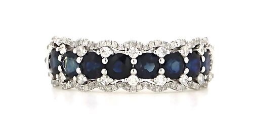 "Wholesaler Closing Down Must Be Sold" 14K White Gold, Blue Sapphire and Diamond, Decorative Band Ring