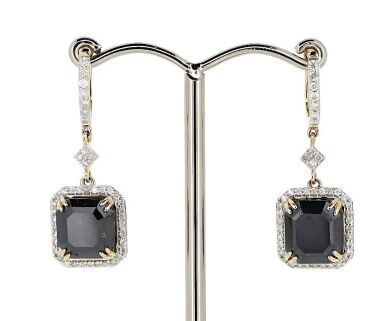 "Wholesaler Closing Down Must Be Sold" 14K Yellow Gold, Black Diamond, Halo Drop Earrings