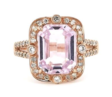 "Wholesaler Closing Down Must Be Sold" 14K Rose Gold, Kunzite and Diamond, Vintage Style Ring