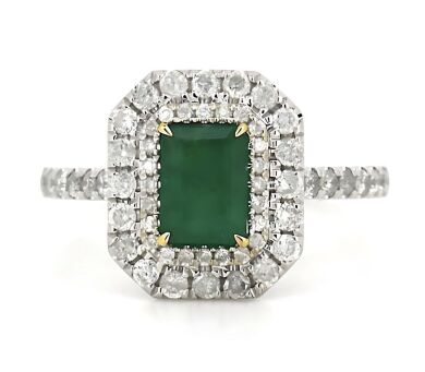 "Wholesaler Closing Down Must Be Sold" 14K White Gold, Emerald and Diamond, Double Halo Ring