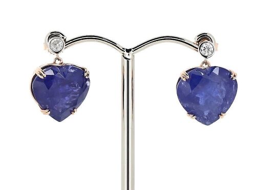 "Wholesaler Closing Down Must Be Sold" 14K Rose Gold, Tanzanite and Diamond, Heart Drop Stud Earrings