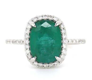 "Wholesaler Closing Down Must Be Sold" 14K White Gold, Emerald and Diamond, Halo Ring