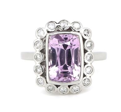 "Wholesaler Closing Down Must Be Sold" 14K White Gold, Kunzite and Diamond, Halo Ring