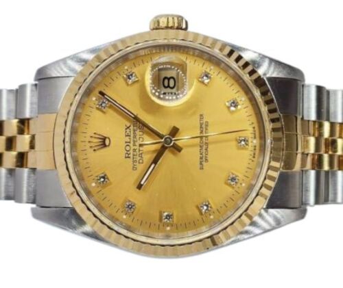 Rolex Datejust 36mm Ref:16233 X Serial Gold Diamond Dial 1991 Box and Papers