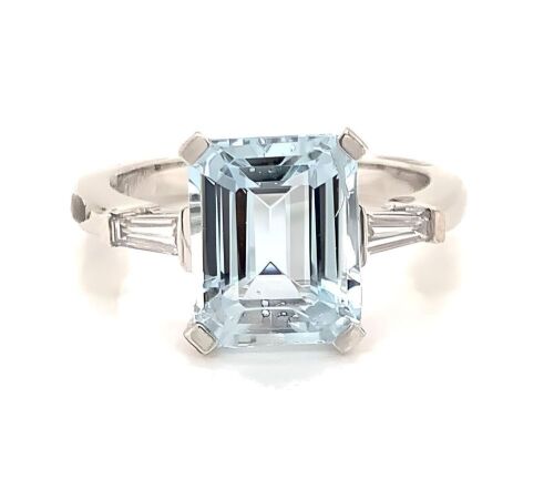 "Santorini" Aquamarine and Diamond Ring in 18K White Gold