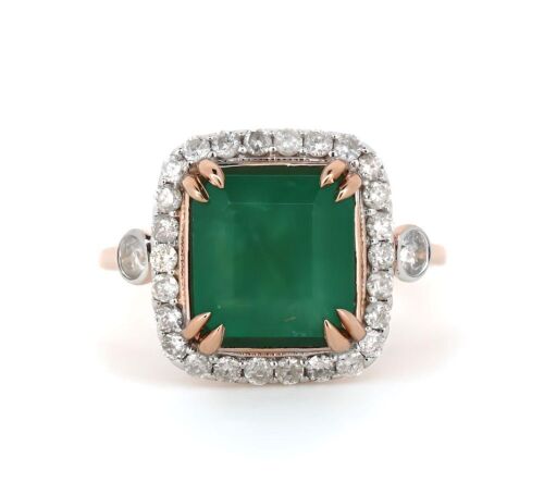 "Wholesaler Closing Down Must Be Sold" 14K Rose Gold, Emerald and Diamond, Halo Ring