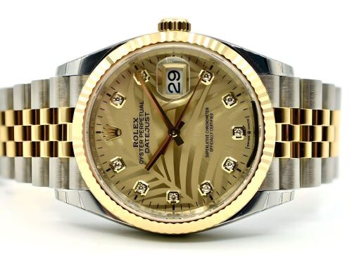 Rolex Datejust 36mm Two Tone Yellow Gold Palm Motif Diamond Dial - 2023