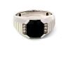 "WholesaBlack Onyx & Diamond Men's Ring 14KWhite Gold