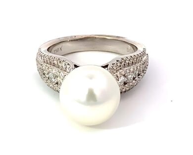 "Wholesaler Closing Down Must Be Sold" White South Sea Pearl and Diamond Ring in 18K white gold