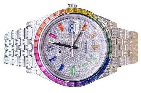 ROLEX FULLY ICED OUT RAINBOW DATEJUST41 JUBILEE #MK1266