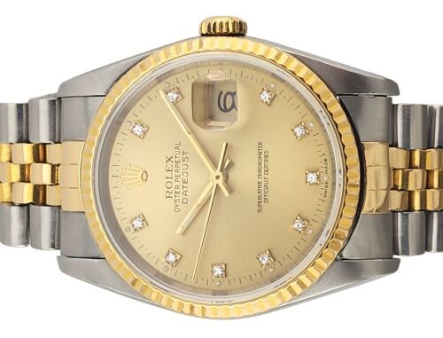 Rolex 18K Yellow Gold Two Tone Diamond Dial Datejust 36mm - 1989 L Serial