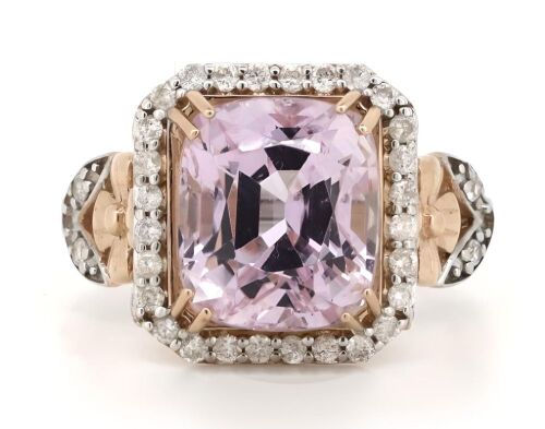 14K White Gold, Kunzite and Diamond, Halo Ring