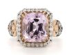 14K White Gold, Kunzite and Diamond, Halo Ring