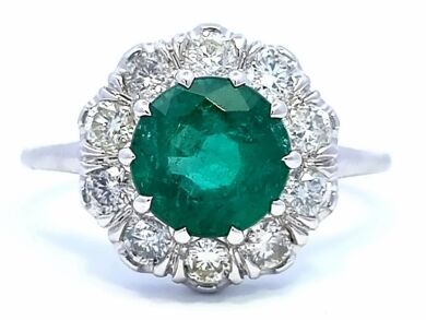 18K White Gold Emerald and Diamond Ring