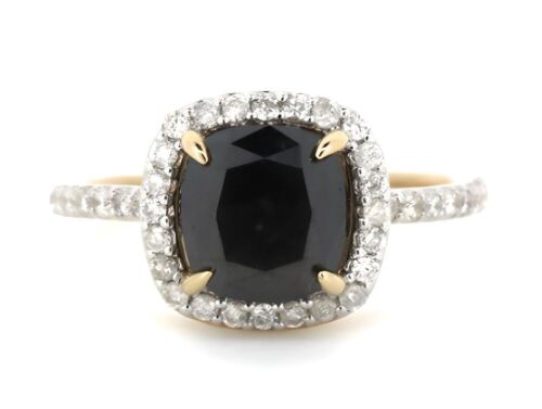 14K Yellow Gold, Black Diamond, Halo Ring