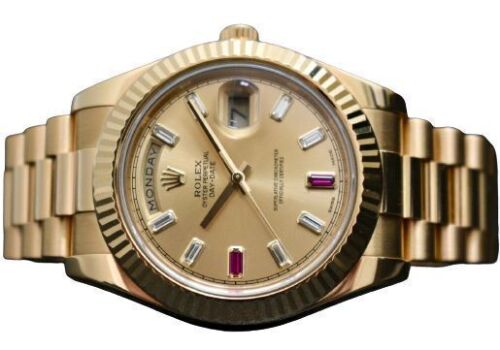 Rolex Day Date II 41mm 218238 Ruby/Baguette Diamond Champagne Dial 2015