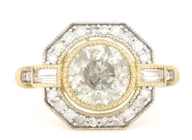 14K Yellow Gold and Diamond, Art Deco Halo Ring