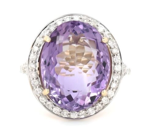 14K Yellow Gold, 12.85ct Amethyst and Diamond, Statement Halo Ring