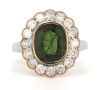 14K White & Rose Gold Green Sapphire and Diamond Halo Ring