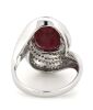 14K White Gold, Ruby and Diamond, Halo Cocktail Ring - 3