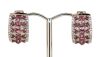 14K Rose Gold, Pink Sapphire and Diamond, Huggie Style Earrings