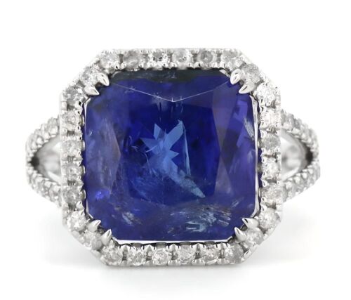 14K White Gold, 9.04ct Tanzanite and Diamond, Halo Ring