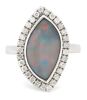 14K White Gold, 3.03ct Lightning Ridge Opal and Diamond, Halo Ring