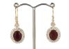 14K Yellow Gold, Ruby and Diamond, Vintage Inspired Halo Drop Earrings