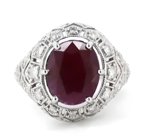 14K White Gold, 6.15ct Ruby and Diamond, Cocktail Ring