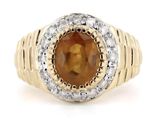 14K Yellow Gold, Orange Sapphire and Diamond, Gents Ring