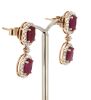 14K Rose Gold, Ruby and Diamond, Halo Drop Earrings - 2