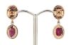 14K Rose Gold, Ruby and Diamond, Halo Drop Earrings - 3