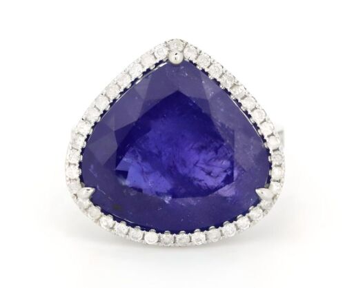 14K White Gold, 15.19ct Tanzanite and Diamond, Halo Ring