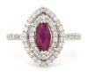 14K White Gold, Ruby and Diamond, Marquise Double Halo Ring