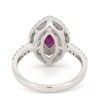 14K White Gold, Ruby and Diamond, Marquise Double Halo Ring - 3