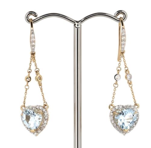 14K Yellow Gold, Aquamarine and Diamond, Chandelier Style Earrings