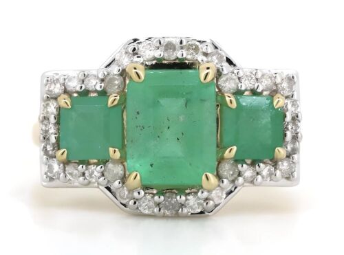 14K Yellow Gold Emerald and Diamond Ring