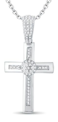 9K White Gold Diamond cross pendant