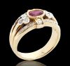 14K Yellow Gold Red Ruby and Diamond Dress Ring - 2