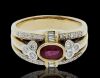 14K Yellow Gold Red Ruby and Diamond Dress Ring - 5