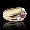 14K Yellow Gold Red Ruby and Diamond Dress Ring - 6