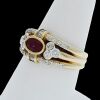 14K Yellow Gold Red Ruby and Diamond Dress Ring - 7