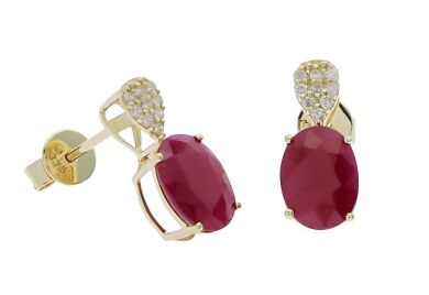 9K Yellow Gold Oval Ruby and Diamond Stud earrings