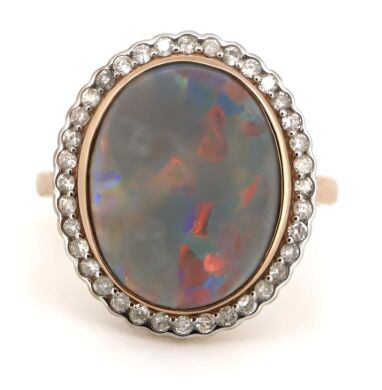 14K Rose Gold Opal and Diamond Halo Ring