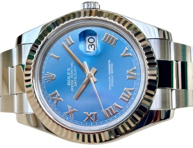 Rolex Datejust II 41 Ref 116334 Azzurro Blue Dial 2017 Box and Papers