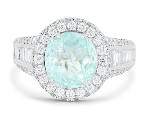 18k White Gold ring set with a 3.08ct GIA certified Paraiba tourmaline & 2.15cts of F/VS Diamonds