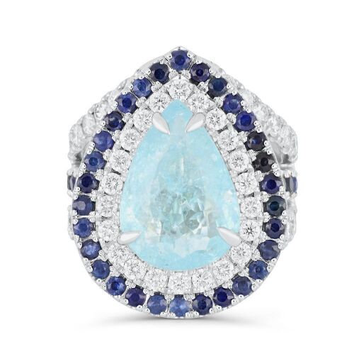 18k White Gold ring set with a 4.64ct GIA certified Paraiba Tourmaline & 1.45cts of F/VS Diamonds