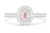 18k White & Rose gold ring set with a 0.07ct natural pink oval cut diamond surrounded by F/VS diamonds