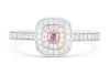 18k White & Rose gold ring set with a 0.07ct natural pink cushion cut diamond surrounded by F/VS diamonds